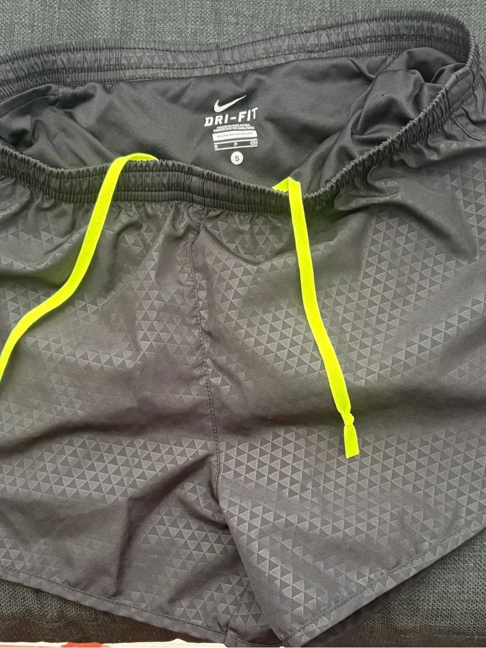 Nike Women’s Black Athletic Shorts with Neon Yellow Drawstring